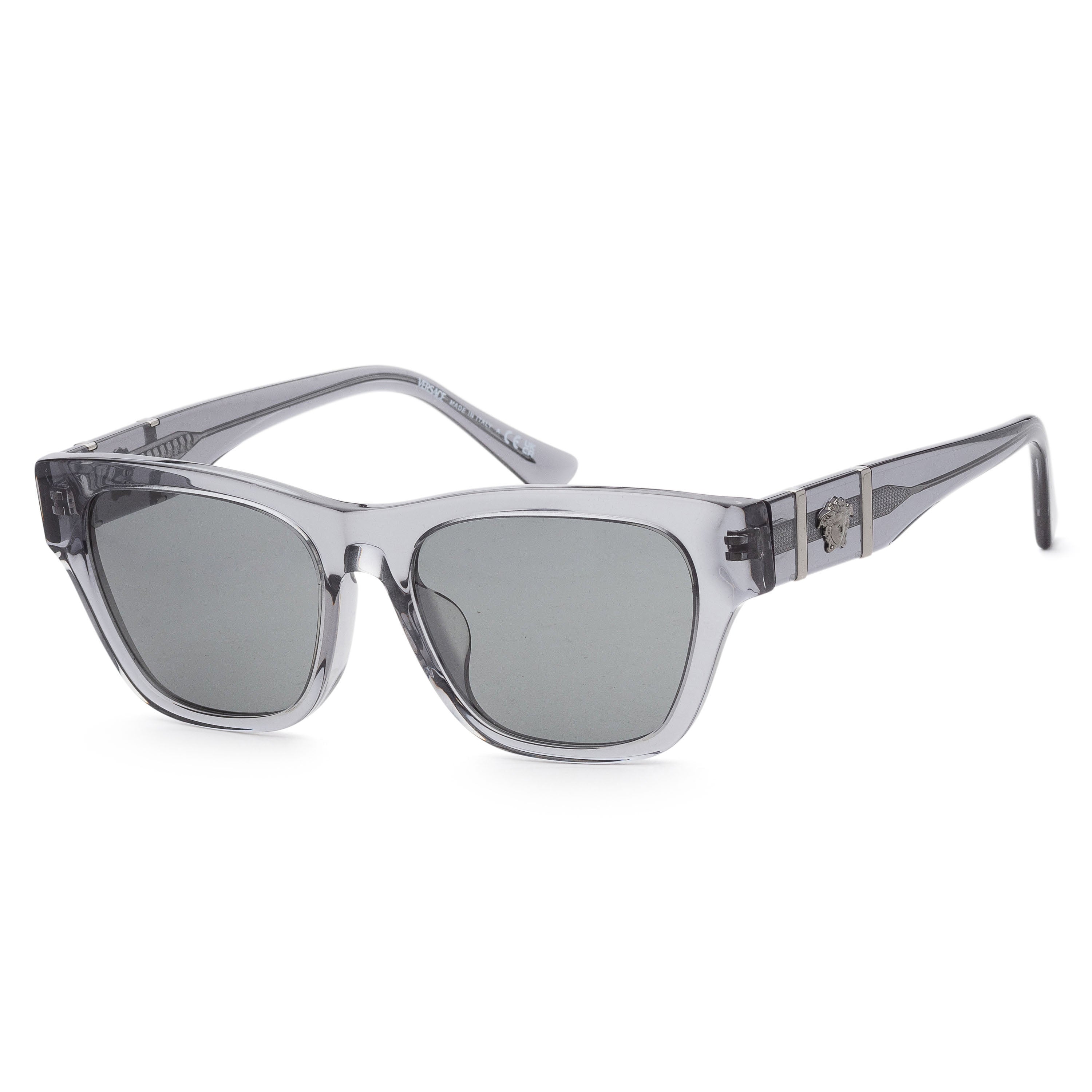 title:Versace Men's 55mm Grey Transparent Sunglasses VE4457F-543287-55;color:Grey Transparent frame, Dark Grey lens