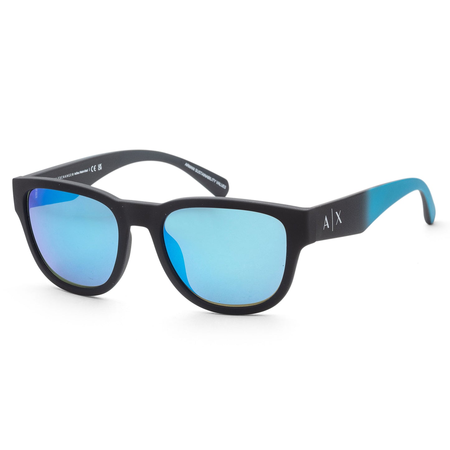 title:Armani Exchange Men's Matte Black Sunglasses AX4115SU-832525-54;color:Matte Black frame, Green Mirror Light Blue lens