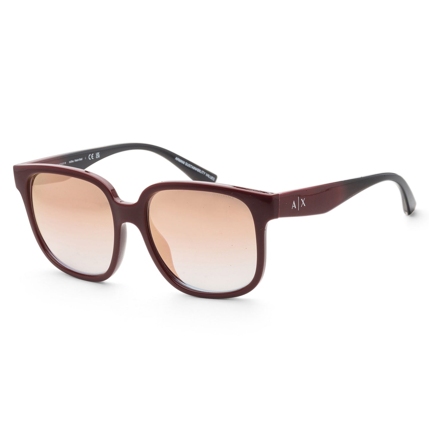 title:Armani Exchange Women's 56mm Shiny Bordeaux Sunglasses AX4136SU-82986F-56;color:Shiny Bordeaux frame, Pink Graident Mirror lens