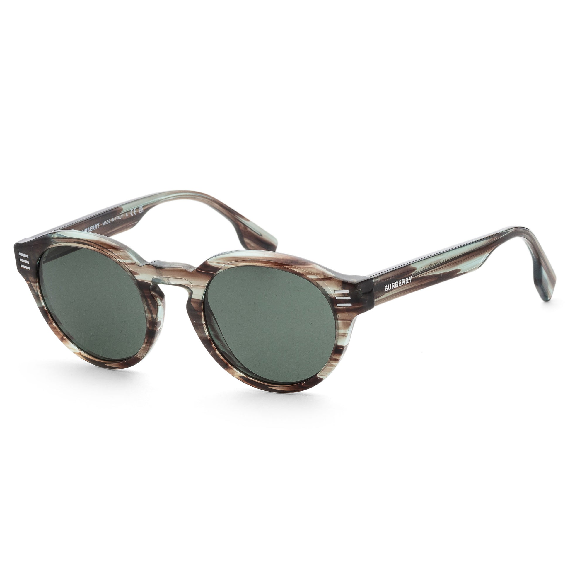 title:Burberry Men's 50mm Striped Green Sunglasses BE4404-409871-50;color:Striped Green frame, Dark Green lens