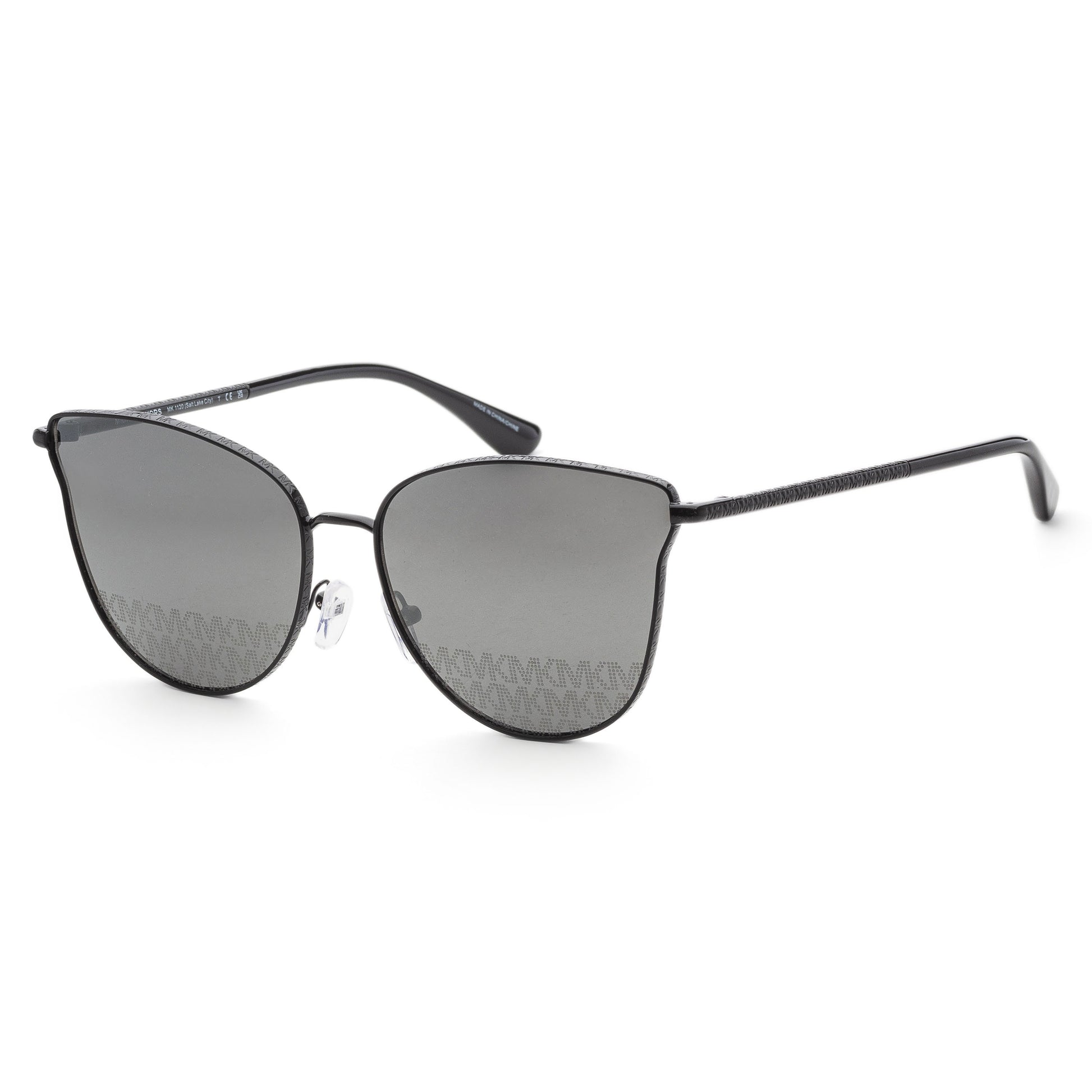 title:Michael Kors Women's 62mm Shiny Black Sunglasses MK1120-10056G-62;color:Shiny Black frame, Gunmetal Mirror + Laser Logo J lens