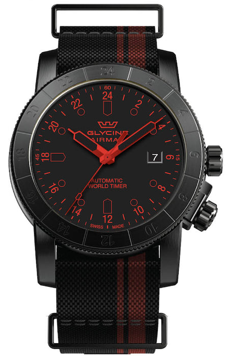 title:Glycine Men's Airman Purist 42mm Automatic GMT Watch GL0496;color:Black and Red