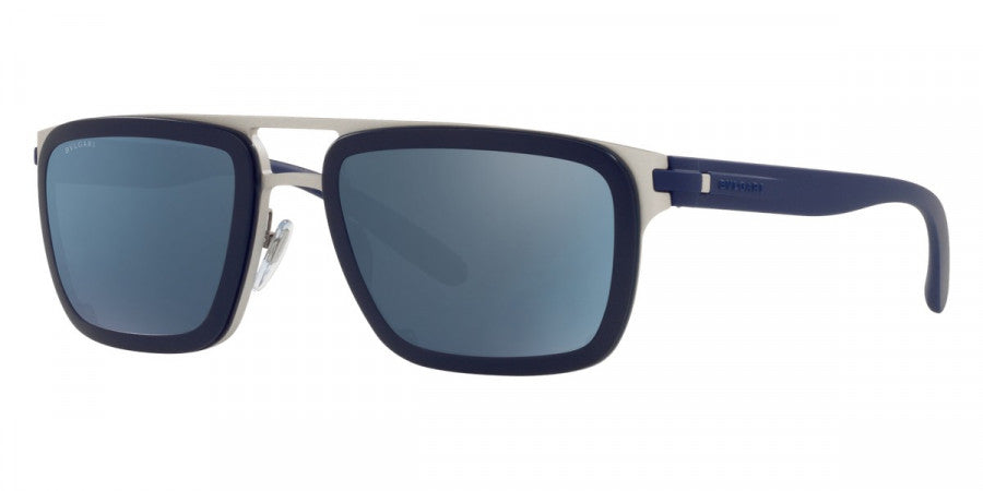 title:Bulgari Men's 60 mm Aluminium and Matte Blue Sunglasses BV5057-018-W6-60;color:Aluminium and Matte Blue frame, Dark Grey lens