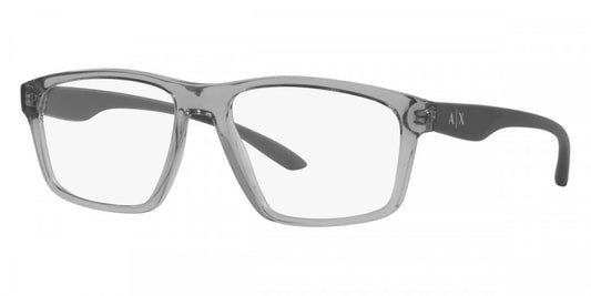 title:Armani Exchange Men's 56mm Shiny Transparent Grey Opticals AX3094-8334-56;color:Shiny Transparent Grey frame, Demo lens