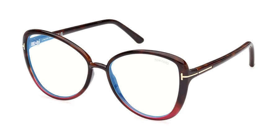 title:Tom Ford Women's T-Logo 55mm Coloured Havana Opticals FT5907-B-55-55;color:Coloured Havana frame, Blue Light Filter lens