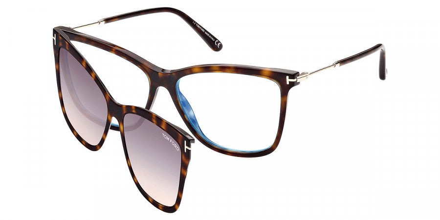 title:Tom Ford Women's T-Logo 56mm Dark Havana Opticals FT5824-B-052-56;color:Dark Havana frame, Blue Light Filter lens