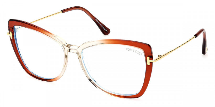 title:Tom Ford Women's T-Logo 55mm Orange Opticals FT5882-B-044-55;color:Orange frame, Blue Light Filter lens