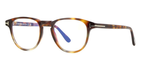 title:Tom Ford Men's T-Logo 48mm Coloured Havana Opticals FT5899-B-55-48;color:Coloured Havana frame, Blue Light Filter lens