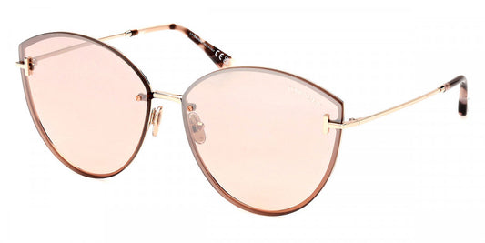 title:Tom Ford Women's Evangeline 63mm Shiny Rose Gold Sunglasses FT1106-28U-63;color:Shiny Rose Gold frame, Bordeaux Mirror lens