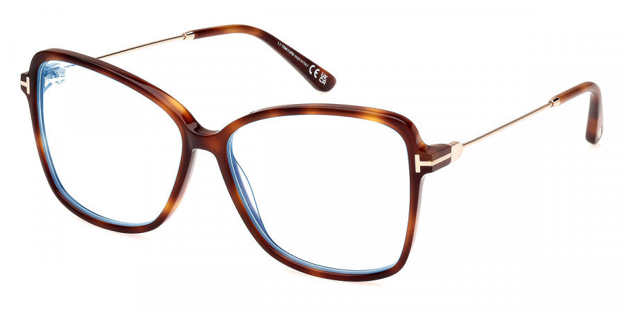 title:Tom Ford Women's T-Logo 55mm Blonde Havana Opticals FT5953-B-053-55;color:Blonde Havana frame, Blue Light Filter lens