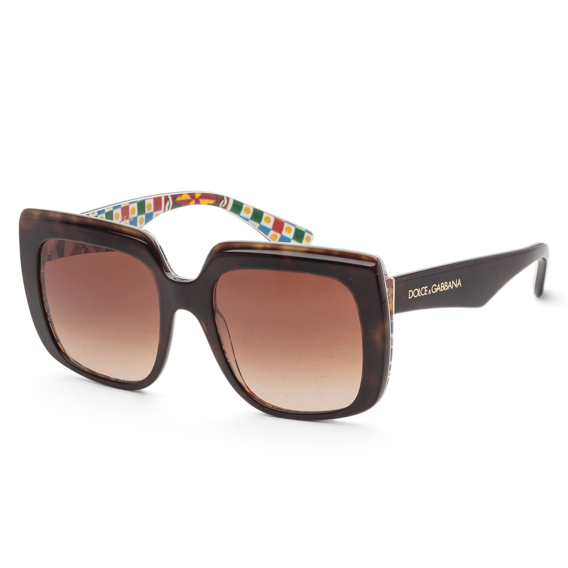 title:Dolce & Gabbana Women's 54mm Havana On White Barrow Sunglasses DG4414-321713-54;color:Havana On White Barrow frame, Brown Gradient lens