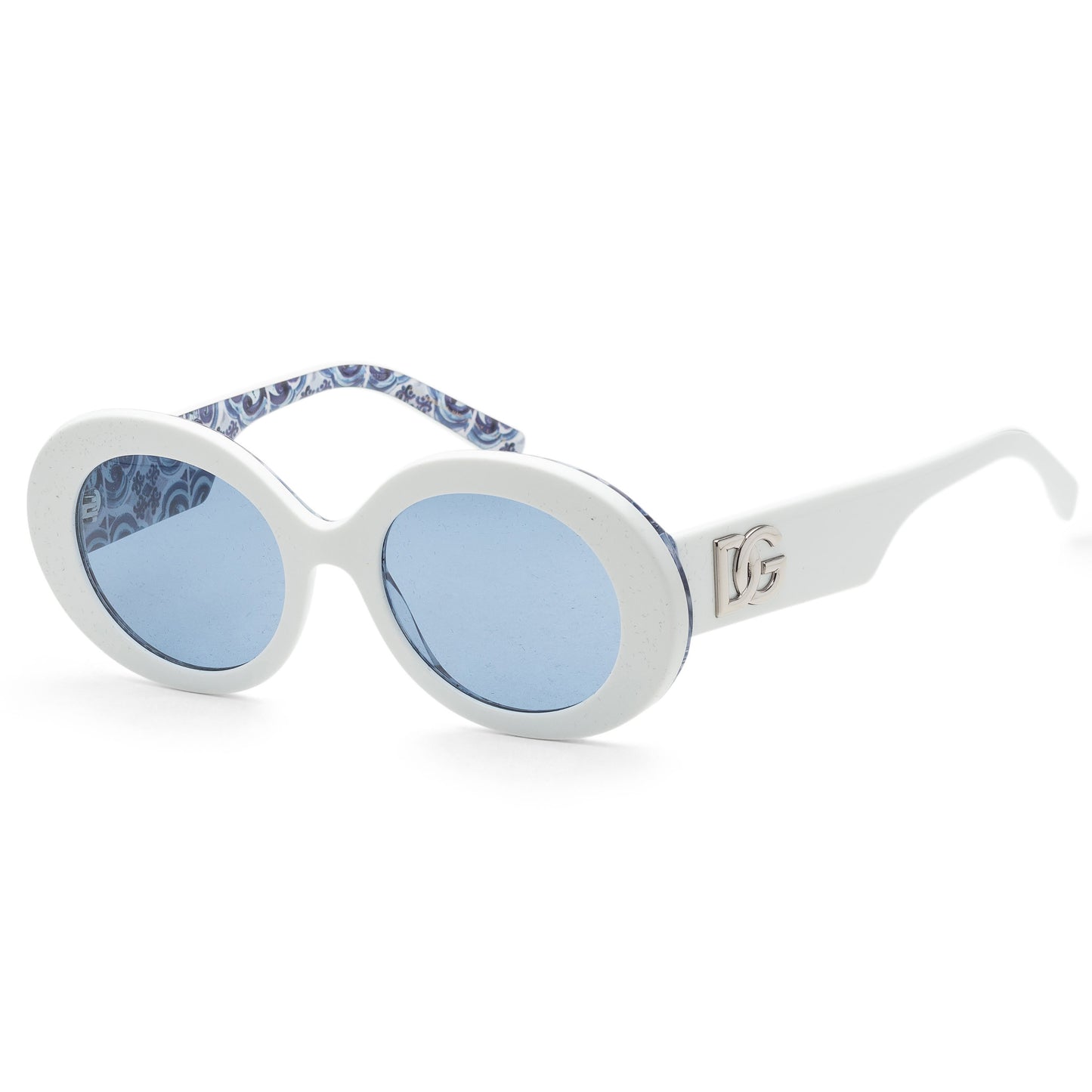 title:Dolce & Gabbana Women's 51mm White On Blue Maiolica Sunglasses DG4448-337155-51;color:White On Blue Maiolica frame, Light Blue Mirror Silver lens