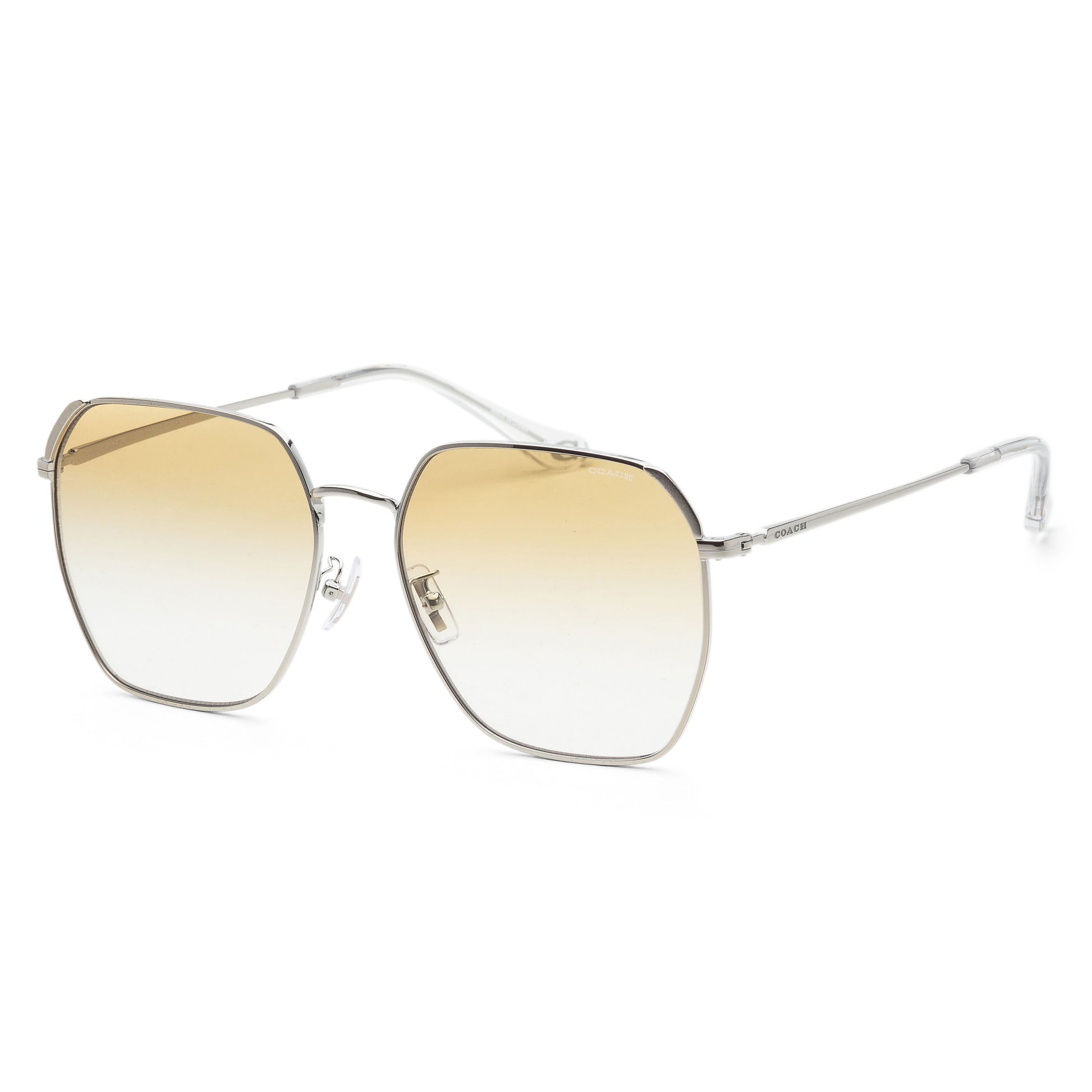 title:Coach Women's 60mm Shiny Silver Sunglasses HC7165D-90012Q-60;color:Shiny Silver frame, Yellow Clear Gradient lens