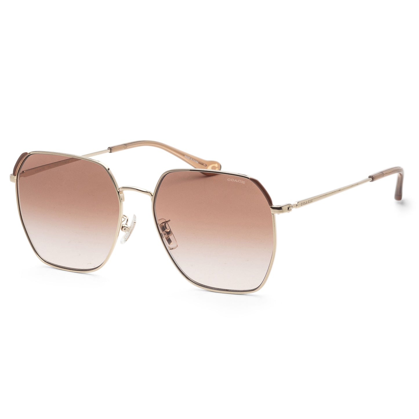 title:Coach Women's 60mm Shiny Light Gold Brown Sunglasses HC7165D-900513-60;color:Shiny Light Gold Brown frame, Brown Peach Gradient lens