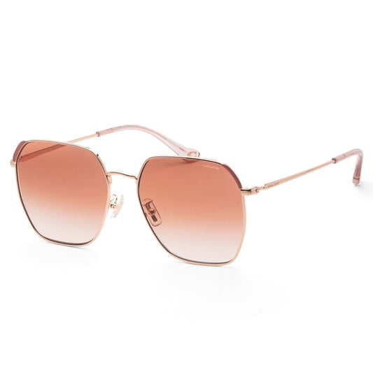 title:Coach Women's 60mm Shiny Rose Gold Sunglasses HC7165D-933113-60;color:Shiny Rose Gold frame, Burgundy Gradient lens