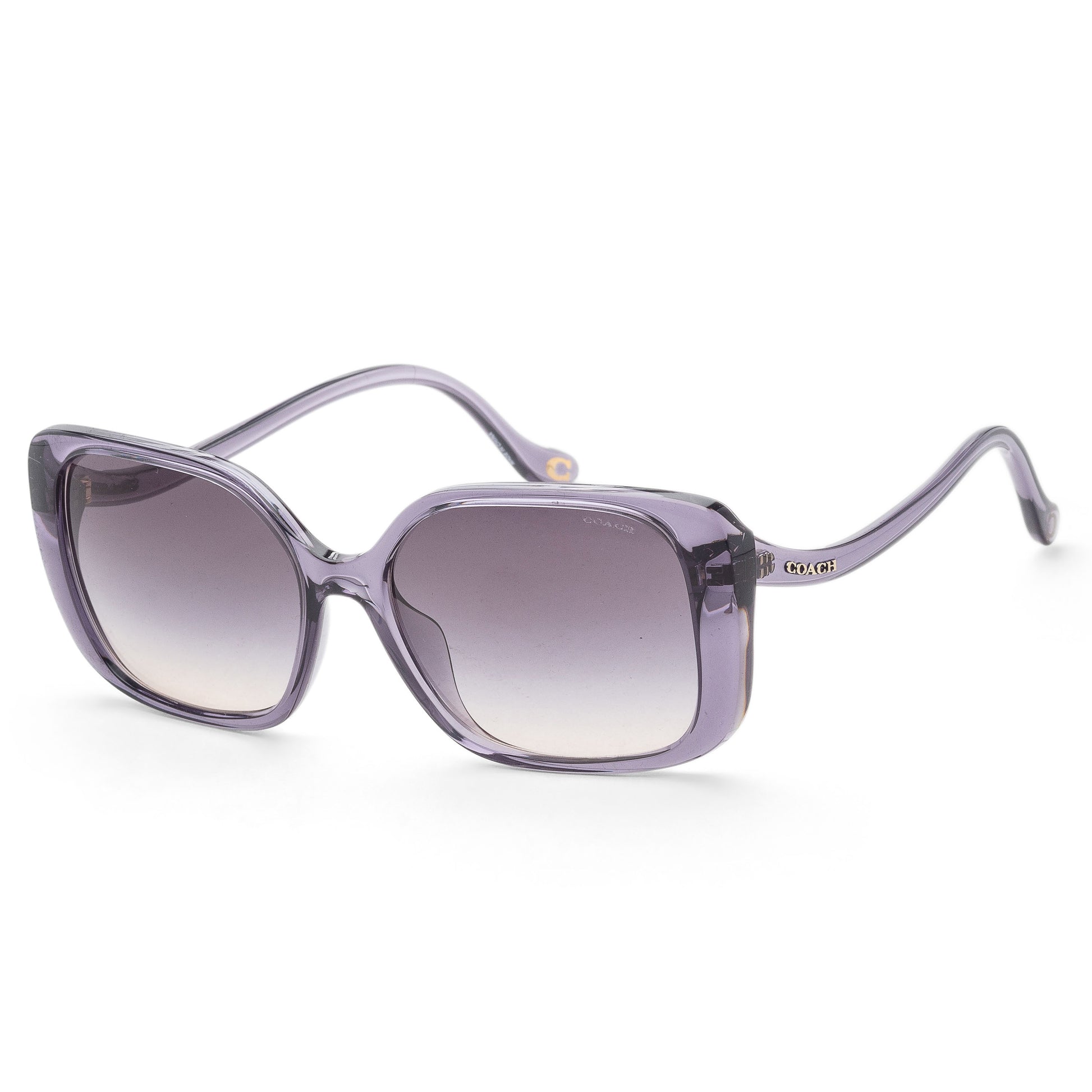 title:Coach Women's 56mm Transparent Violet Sunglasses HC8376U-556836-56;color:Transparent Violet frame, Purple Blue Pink Gradient lens