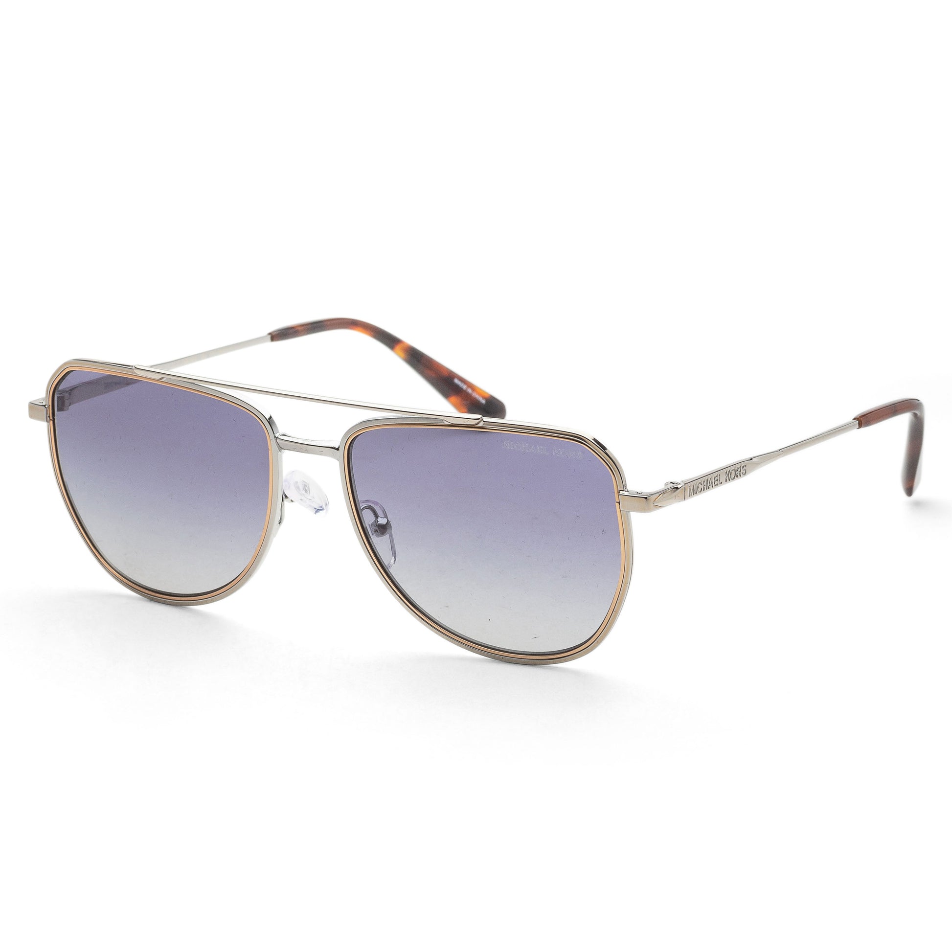 title:Michael Kors Men's 58mm Shiny Silver Sunglasses MK1155-18934L-58;color:Shiny Silver frame, Blue Gradient lens