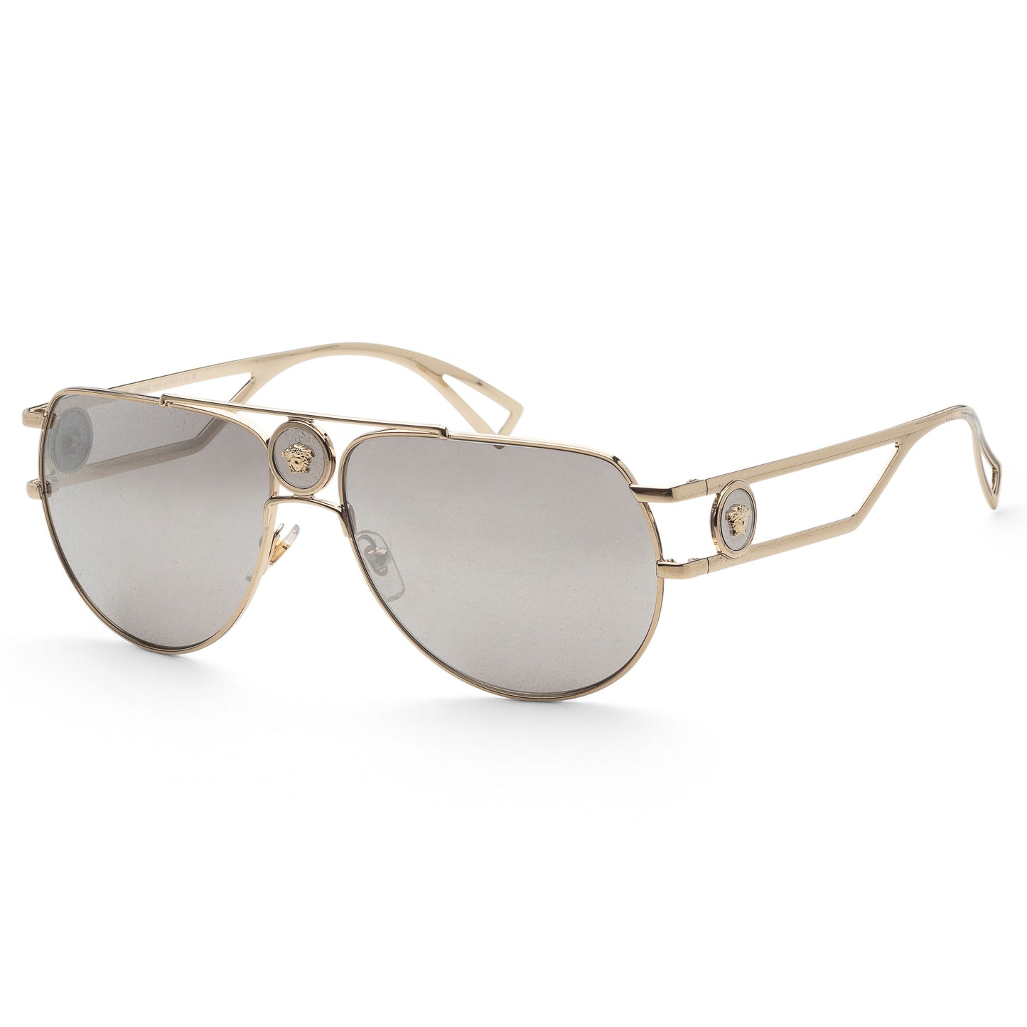 title:Versace Men's 60mm Pale Gold Sunglasses VE2225-12526G-60;color:Pale Gold frame, Light Grey Mirror Silver 80? lens