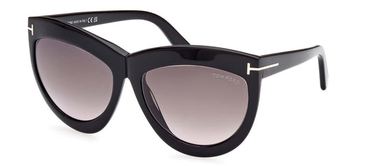 title:Tom Ford Women's Doris 59mm Shiny Black Sunglasses FT1112-01B-59;color:Shiny Black frame, Smoke Gradient lens