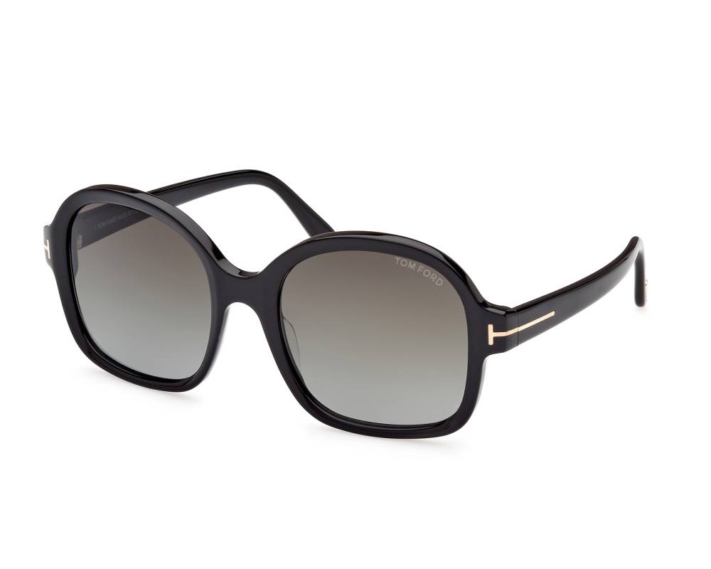 title:Tom Ford Women's Hanley 57mm Shiny Black Sunglasses FT1034-01B-57;color:Shiny Black frame, Smoke Gradient lens