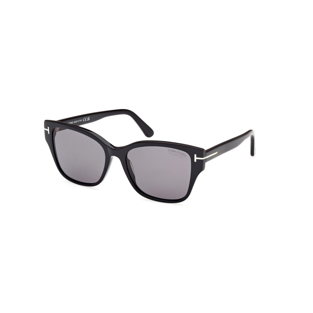 title:Tom Ford Women's Elsa 55mm Shiny Black Sunglasses FT1108-01D-55;color:Shiny Black frame, Smoke Polarized lens