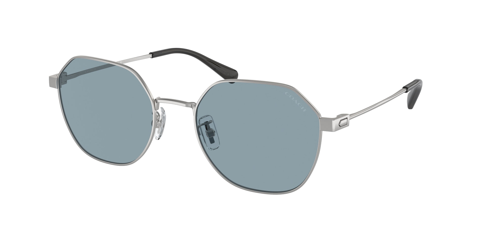 title:Coach Men's 54mm Silver Satin Color Sunglasses HC7155-900172-54;color:Silver Satin Color frame, Light Blue Solid lens