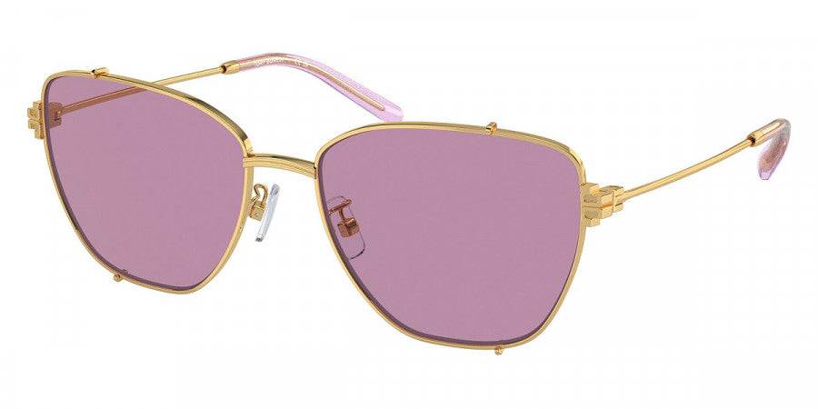 title:Tory Burch Women 55mm Shiny Gold Sunglasses TY6105-3278AK-55;color:Shiny Gold frame, Dark Violet Mirror lens