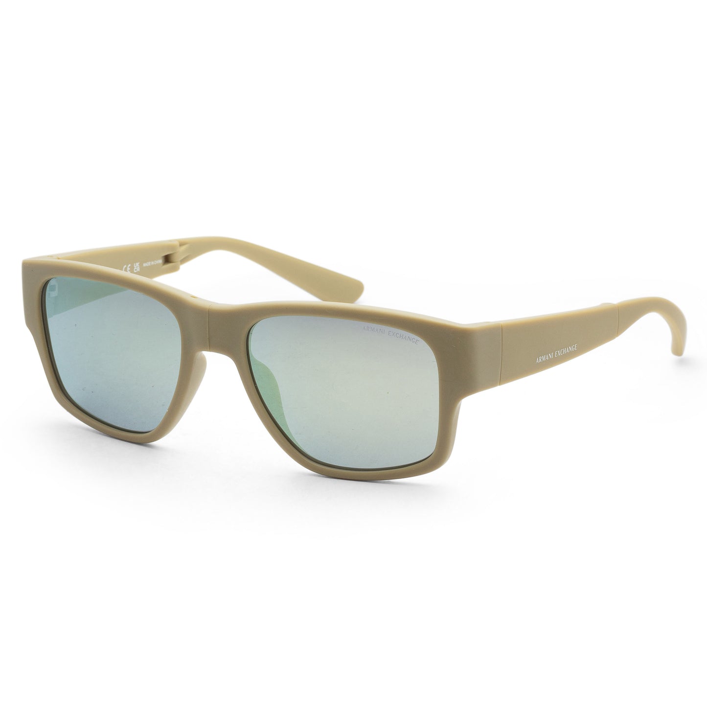 title:Armani Exchange Men's 56mm Matte Beige Sunglasses AX4141SU-8348-2-56;color:Matte Beige frame, Mirror Green lens