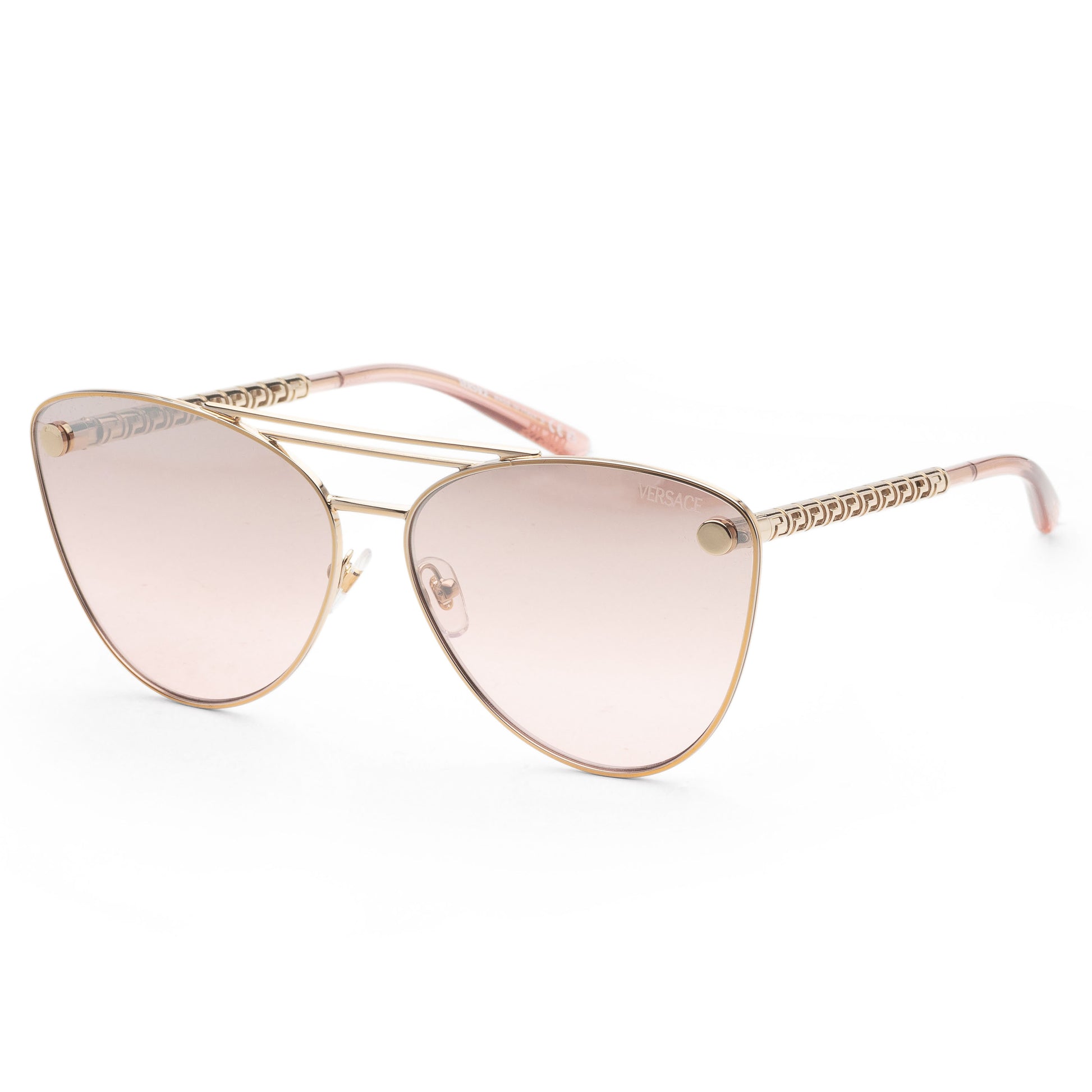 title:Versace Women's 64mm Pale Gold Sunglasses VE2267-12527E-64;color:Pale Gold frame, Light Pink Mirror Silver Grad lens