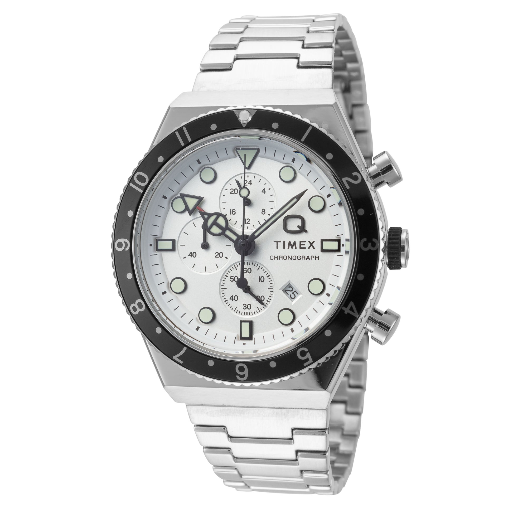 title:Timex Men's Q Timex 40mm Quartz Chronograph Watch TW2V69900VQ;color:Silver