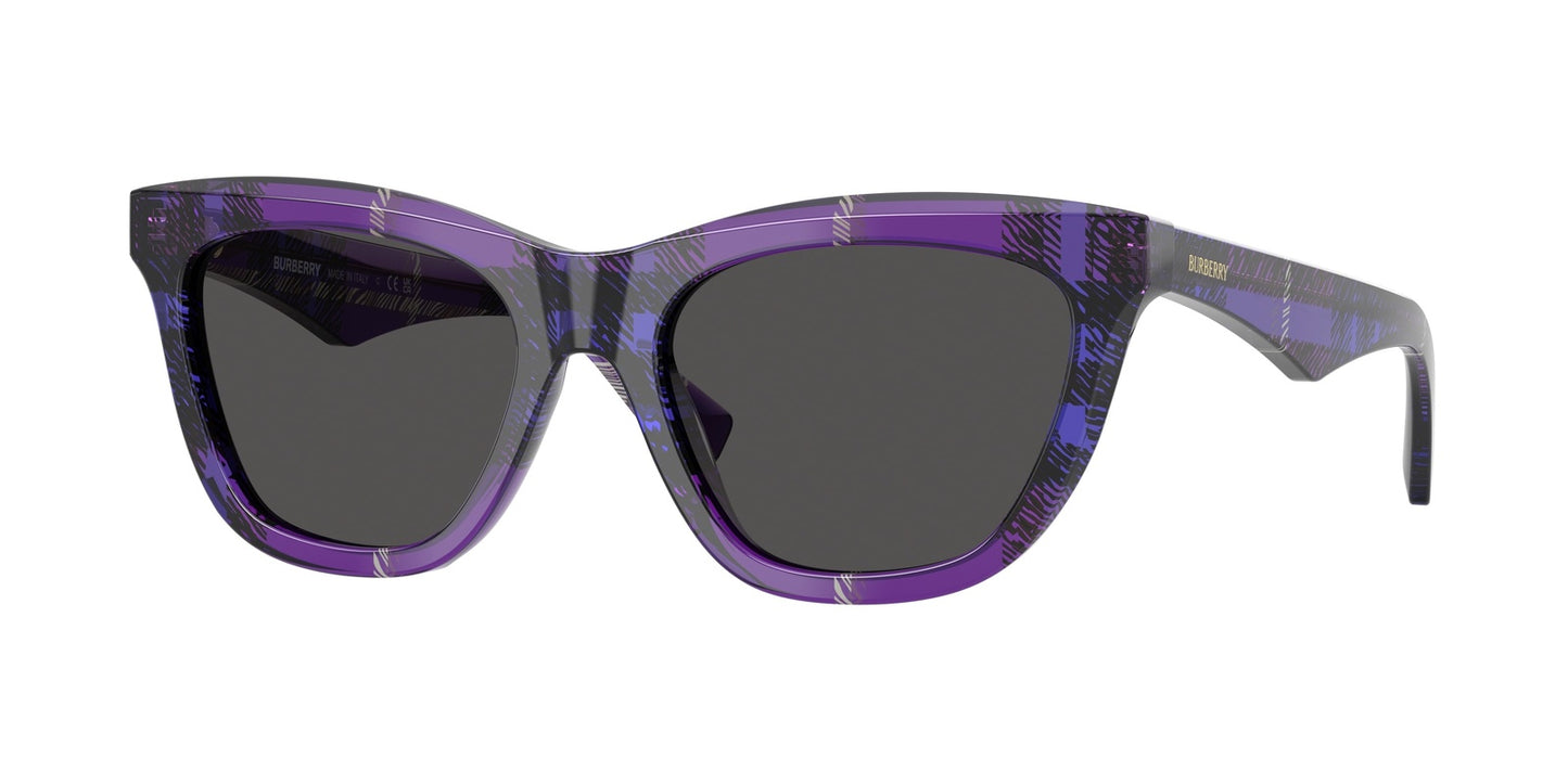 title:Burberry Women's 53mm Check Violet Sunglasses BE4435-411387-53;color:Check Violet frame, Dark Grey lens