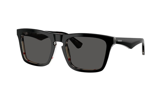 title:Burberry Men's 57mm Top Black On Vintage Check Sunglasses BE4434-412187-57;color:Top Black On Vintage Check frame, Dark Grey lens