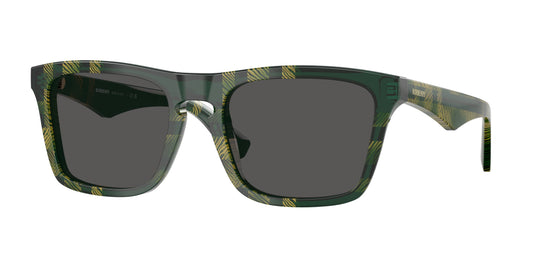 title:Burberry Men's 57mm Check Green Sunglasses BE4434-412587-57;color:Check Green frame, Dark Grey lens