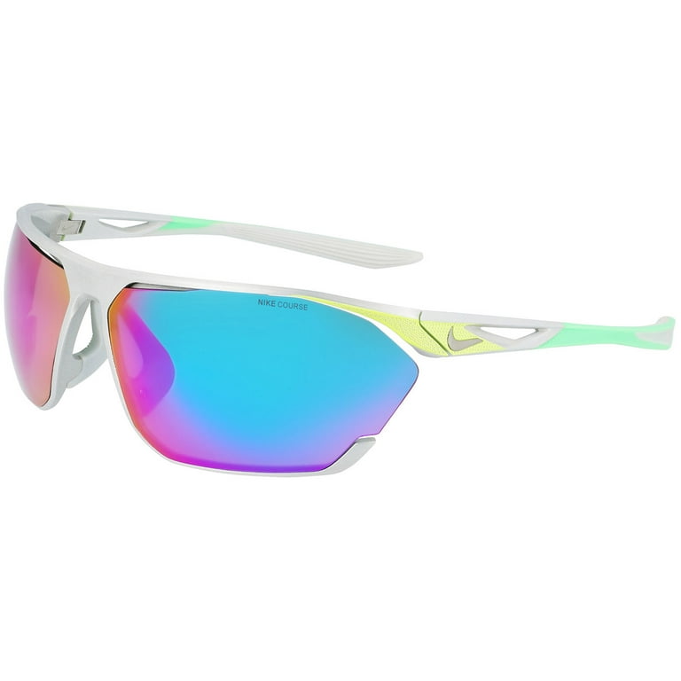 title:Nike Men's 76mm Brushed Silver Sunglasses DC3407-011-76;color:Brushed Silver frame, Turquoise Mirror lens