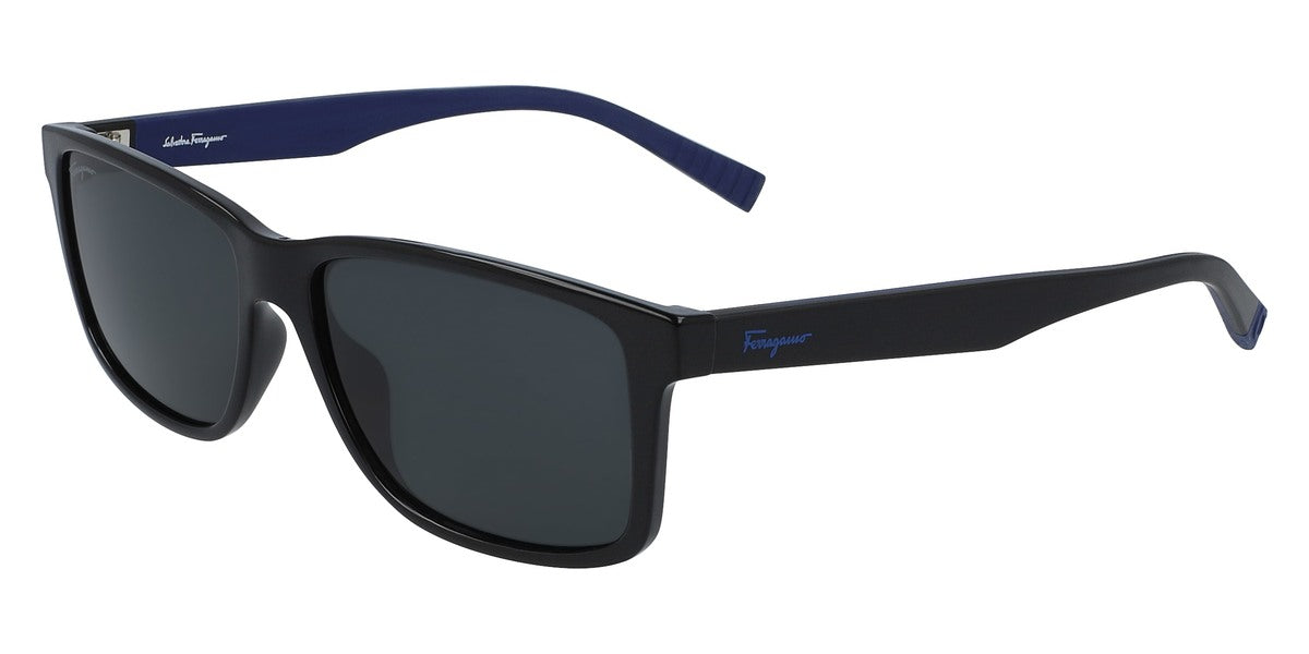 title:Ferragamo Men's 57mm Black and Blue Sunglasses SF938S-962-57;color:Black and Blue frame, Grey lens