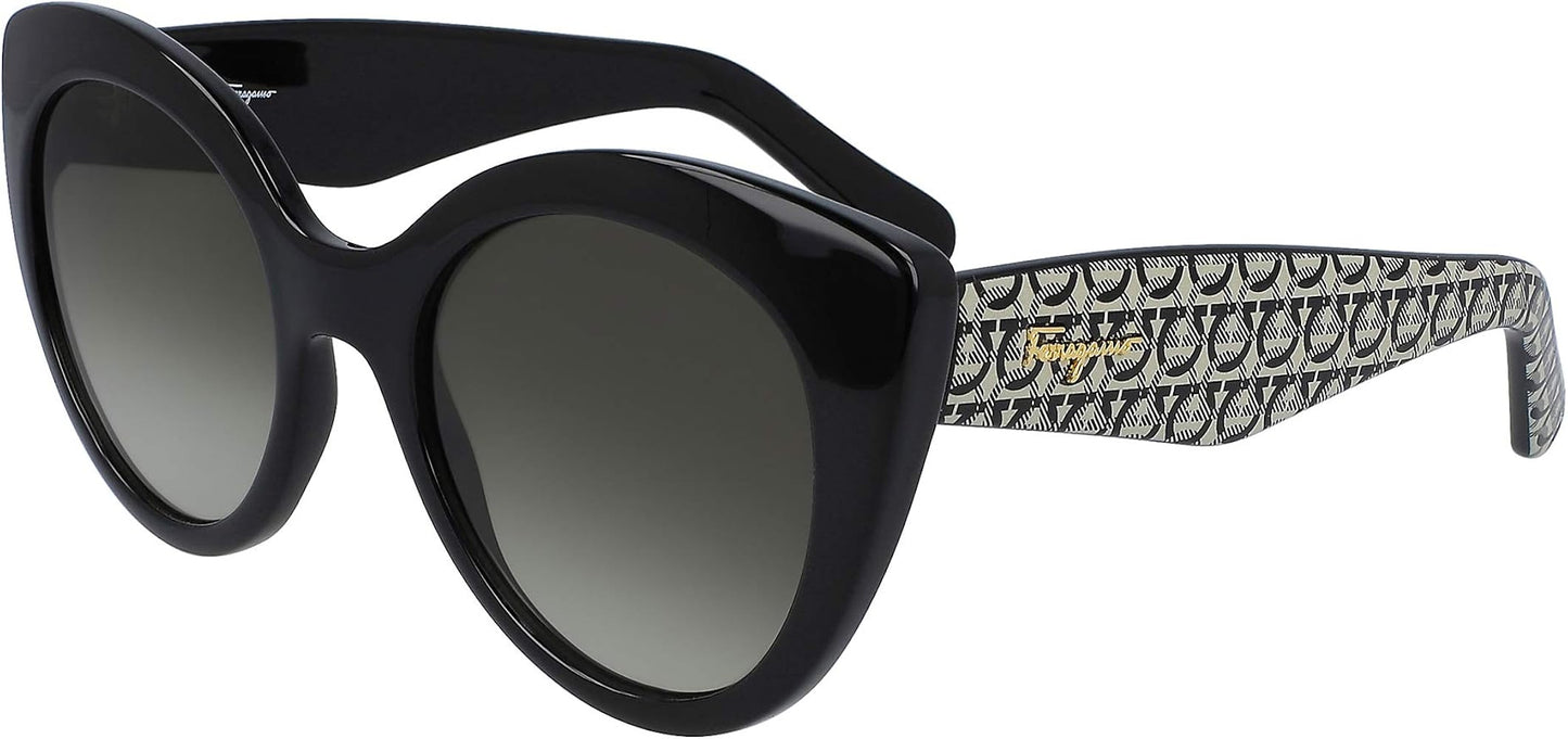 title:Ferragamo Women's 54mm Black and Gancini Sunglasses SF964S-003-54;color:Black and Gancini frame, Grey lens