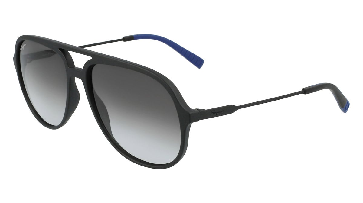 title:Ferragamo Men's 60mm Matte Black Sunglasses SF999S-002-60;color:Matte Black frame, Grey Gradient lens