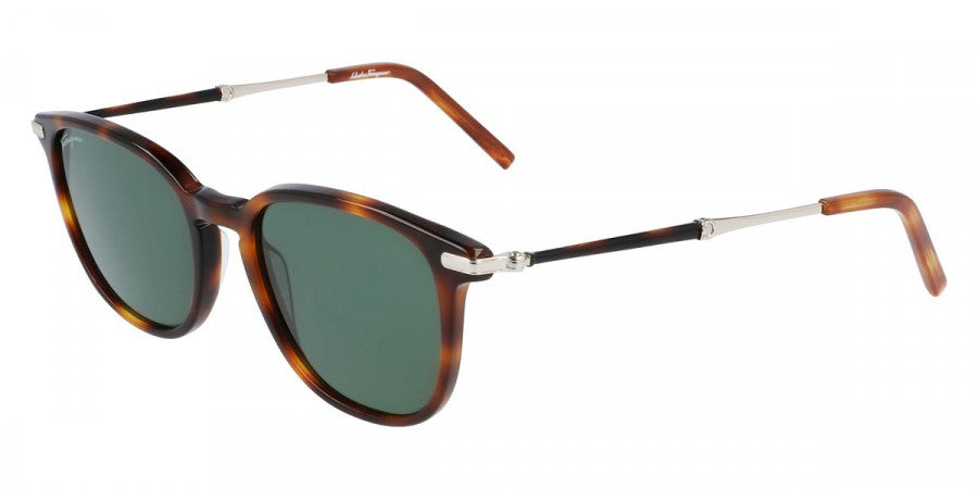 title:Ferragamo Men's 52mm Tortoise Sunglasses SF1015S-214-52;color:Tortoise frame, Green lens