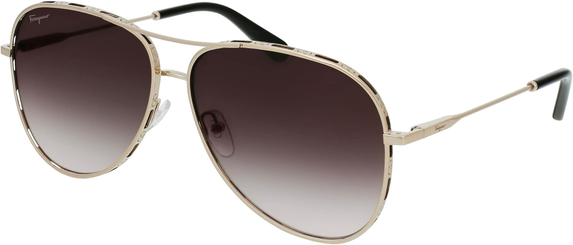 title:Ferragamo Women's 62mm Rose Gold and Black Sunglasses SF268S-786-62;color:Rose Gold and Black frame, Black lens