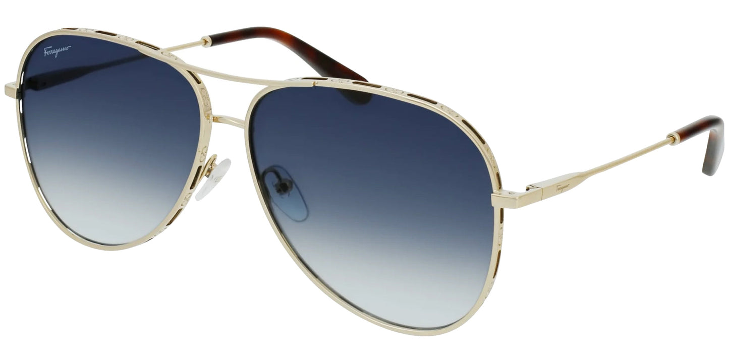 title:Ferragamo Women's 62mm Yellow Gold and Tortoise Sunglasses SF268S-792-62;color:Yellow Gold and Tortoise frame, Blue Gradient lens