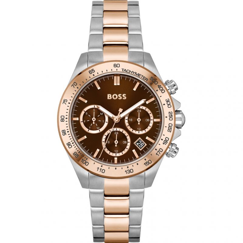 title:Hugo Boss Women's Novia 38mm Quartz Chronograph Watch 1502617;color:Silver and Rose Gold