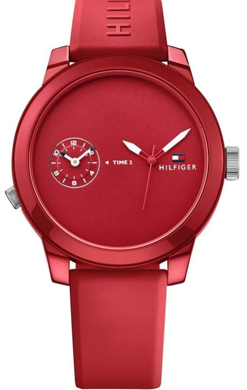 title:Tommy Hilfiger Men's Denim 44mm Quartz Watch 1791323;color:Red