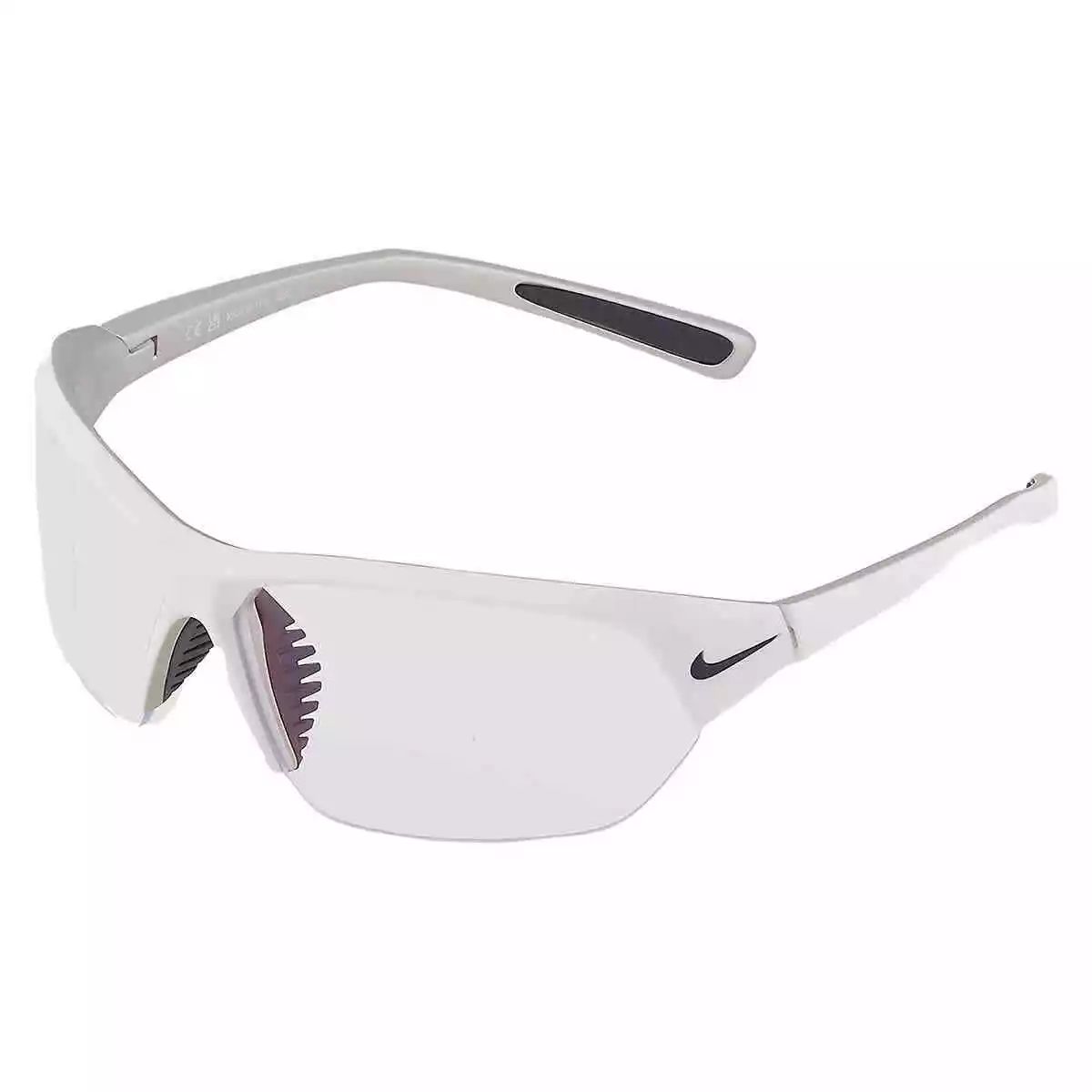 title:Nike Men's Trivex 69mm White and Platinum Sunglasses SKYLONACE-105-69;color:White and Platinum frame, Trivex lens