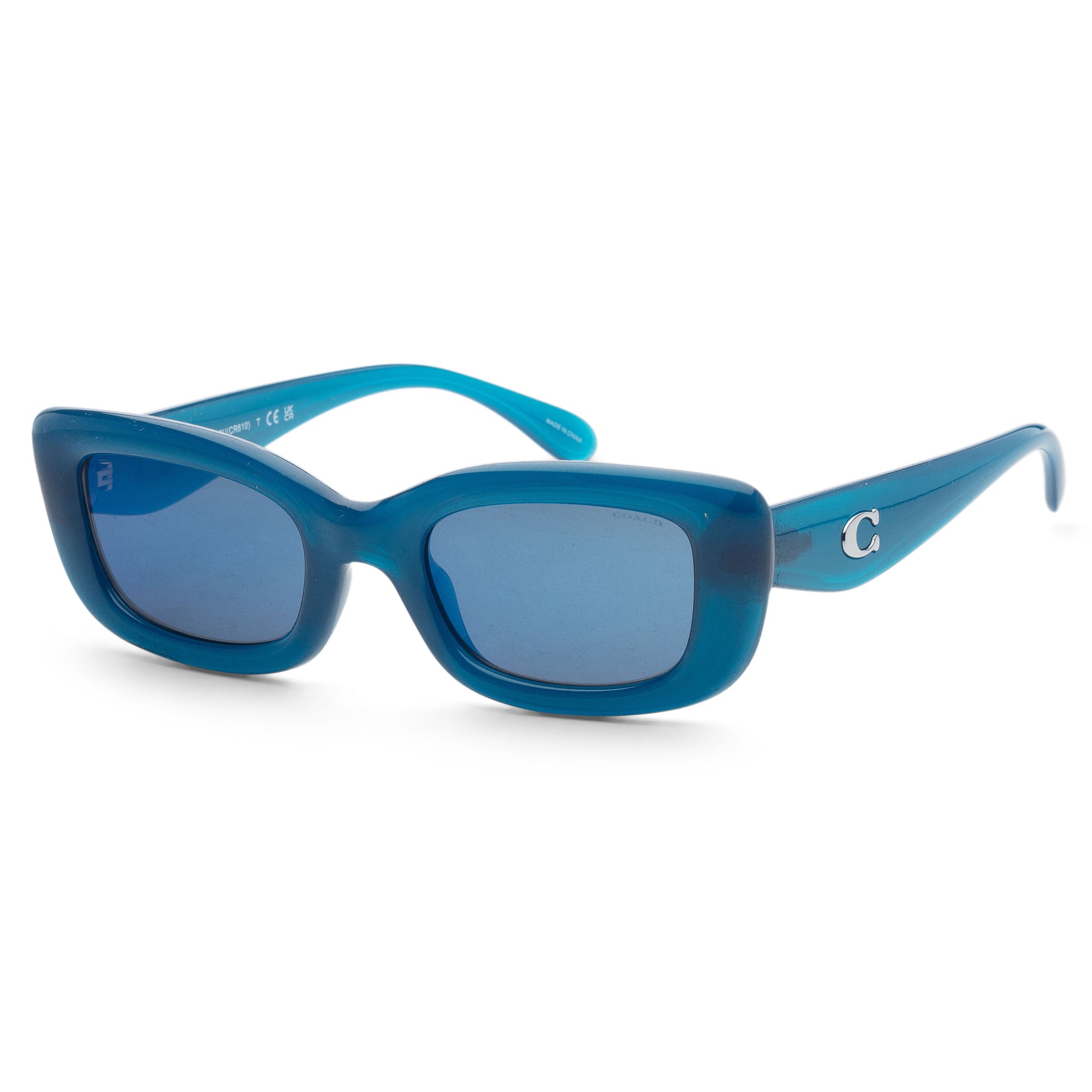 title:Coach Woman 51mm Milky Ocean Blue Sunglasses HC8390U-580655-51;color:Milky Ocean Blue frame, Blue Flash Solid lens