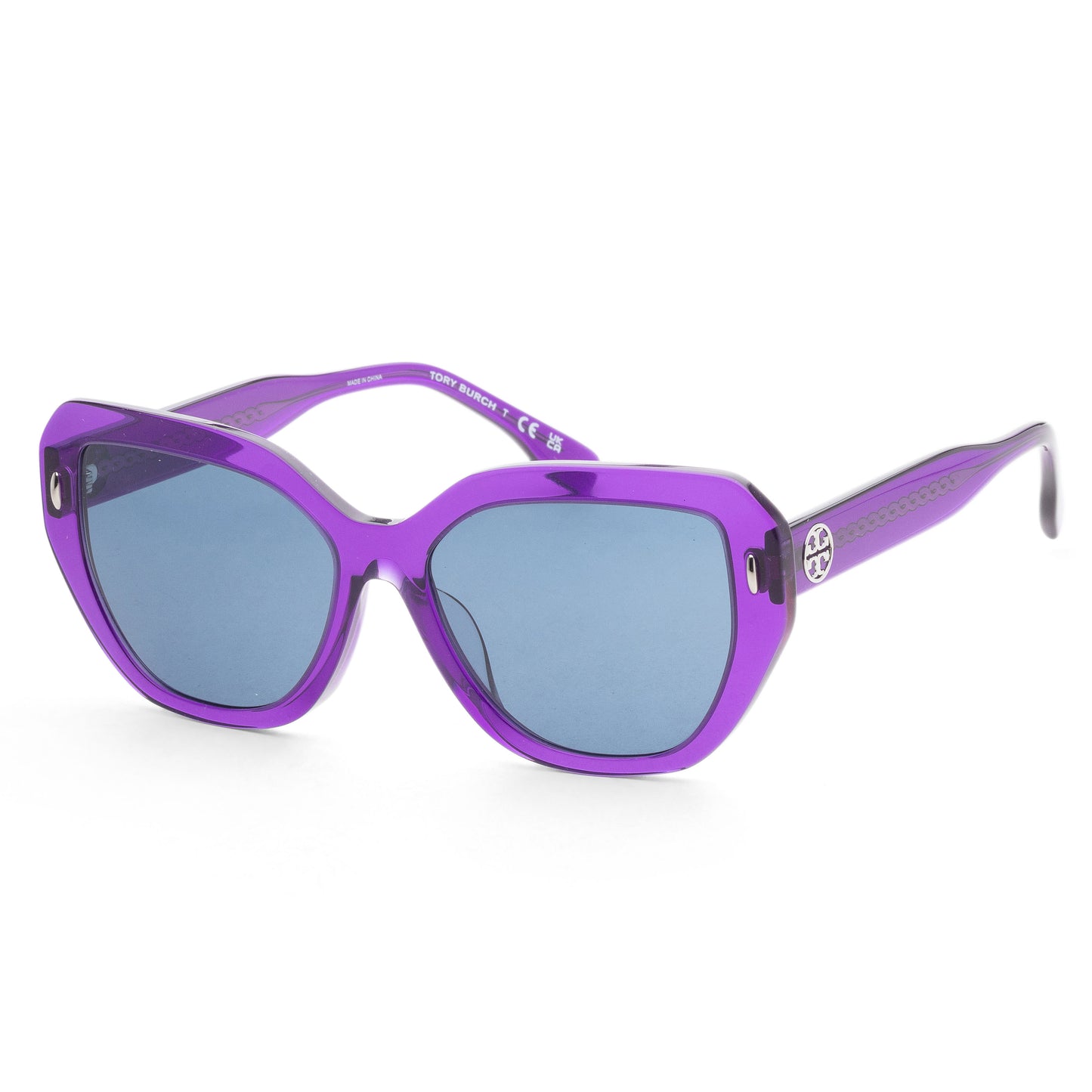 title:Tory Burch Women's 57mm Transparent Purple Sunglasses TY7194F-193580-57;color:Transparent Purple frame, Dark Blue lens