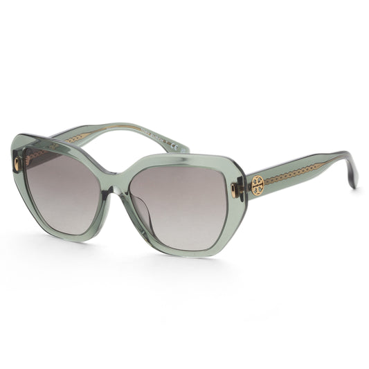 title:Tory Burch Women 55mm Transparent Sage Sunglasses TY7194U-194111-55;color:Transparent Sage frame, Light Grey Gradient Dark Grey lens