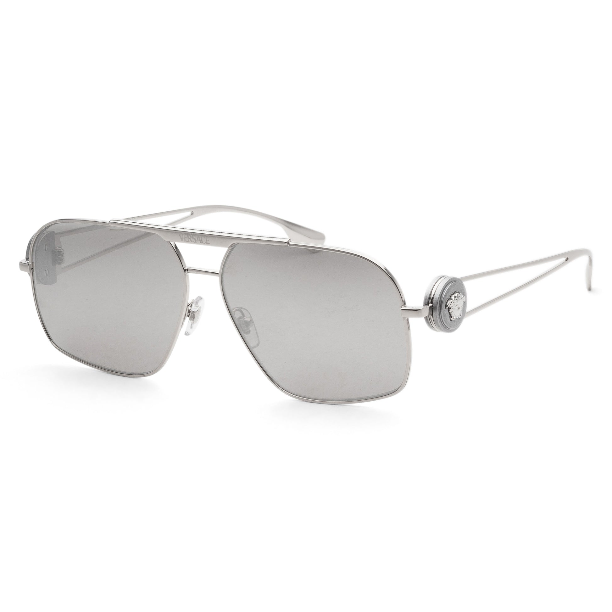 title:Versace Man 62mm Silver Sunglasses VE2269-10006G-62;color:Silver frame, Light Grey Mirror Silver lens