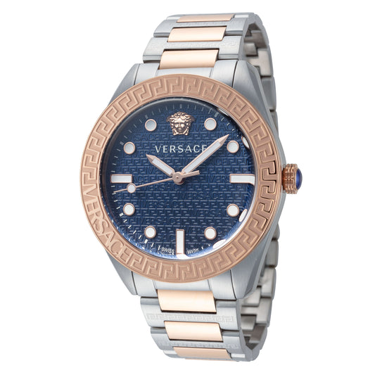 title:Versace Men's Greca Dome 42mm Quartz Watch VE2T00724;color:Silver and Rose Gold