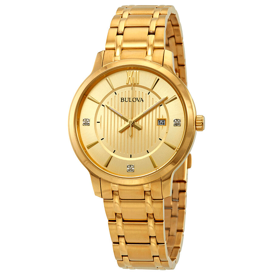 title:Bulova Men's Gold Tone Stainless Steel Diamond Accent Dial Bracelet Watch;color:Gold