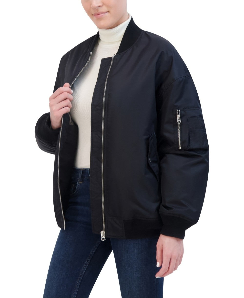 Hudson Jeans Women's Oversized Nylon Bomber Jacket With Quilted Lining